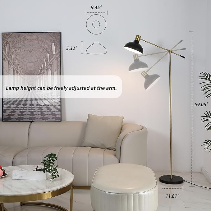 Industrial Floor Lamp, Gold Floor Lamp for Living Rooms & Offices – Charming Farmhouse Floor Lamp, Adjustable Head Standing Lamp for Bedroom Reading, Stunning Living Room Decor - LeafyLoom