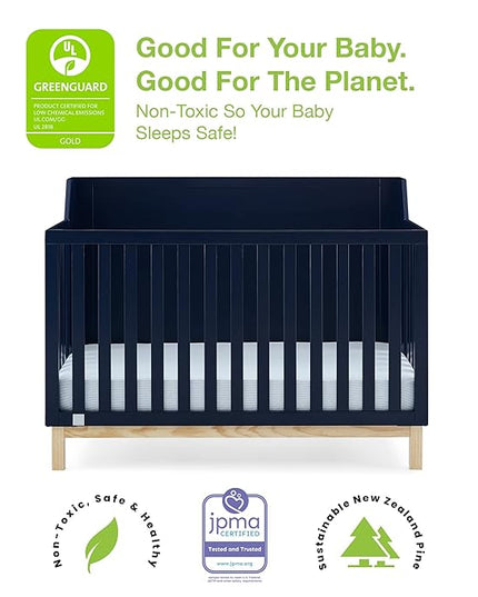babyGap by Delta Children Oxford 6-in-1 Convertible Crib TrueSleep 2-Stage Deluxe Crib and Toddler Mattress (Bundle), Navy/Natural - LeafyLoom