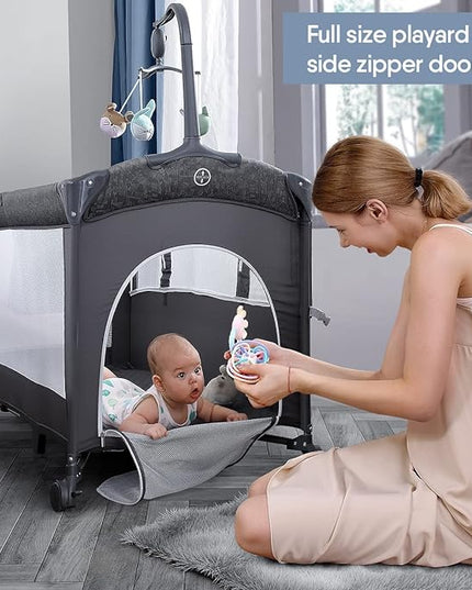 BabyBond Baby Bassinet Bedside Crib, Pack and Play with Sheet, Diaper Changing Table and Music Mobile from Newborn to Toddles, Portable Large Playard - LeafyLoom