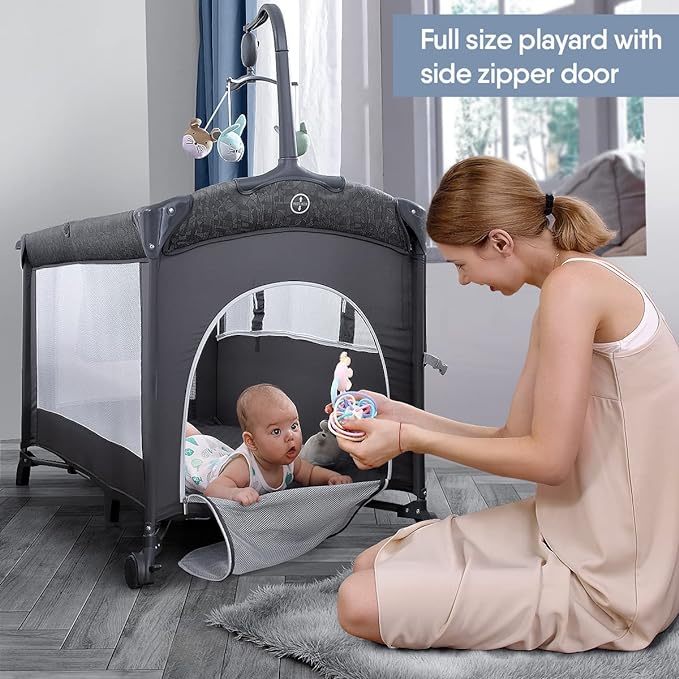 BabyBond Baby Bassinet Bedside Crib, Pack and Play with Sheet, Diaper Changing Table and Music Mobile from Newborn to Toddles, Portable Large Playard - LeafyLoom