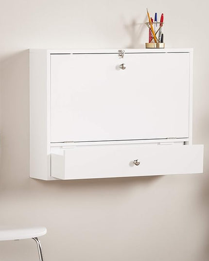 SEI Furniture Willingham Wall Mount Folding Desk, White - LeafyLoom