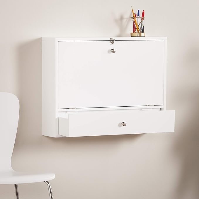 SEI Furniture Willingham Wall Mount Folding Desk, White - LeafyLoom