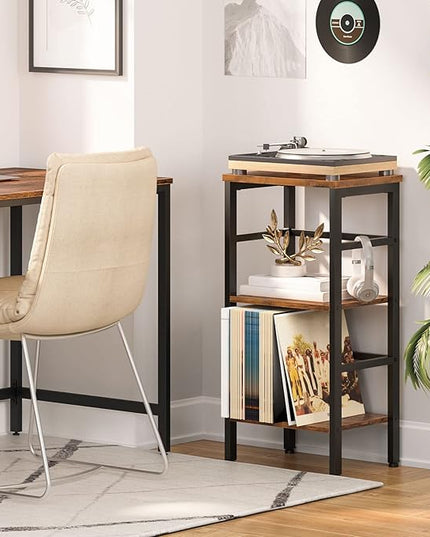 HOOBRO 3 Tier Bookshelf, Narrow Bookshelf, Record Storage Rack with Side Fence, Wooden Free-Standing Shelf Units, Narrow Display Shelf for Living Room, Bedroom, Classroom, Rustic Brown BF80CJ01 - LeafyLoom