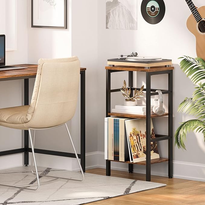 HOOBRO 3 Tier Bookshelf, Narrow Bookshelf, Record Storage Rack with Side Fence, Wooden Free-Standing Shelf Units, Narrow Display Shelf for Living Room, Bedroom, Classroom, Rustic Brown BF80CJ01 - LeafyLoom
