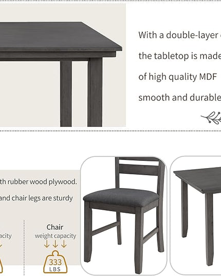 6-Piece Solid Wood Dinette Sets includes Rustic Kitchen Dining Table, 4 Upholstered Chairs & Bench, for Diningroom Living Room, Easy to Assemble, Gray 2 - LeafyLoom