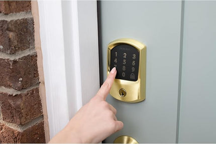 Schlage Encode Smart WiFi Deadbolt Lock for Front Door - Keyless Entry with App or Touchscreen - Works with Alexa, Apple HomeKit, Hey Google, & Airbnb - Create Codes for Guests - Satin Brass Gold SchlageLockCompany