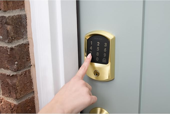 Schlage Encode Smart WiFi Deadbolt Lock for Front Door - Keyless Entry with App or Touchscreen - Works with Alexa, Apple HomeKit, Hey Google, & Airbnb - Create Codes for Guests - Satin Brass Gold SchlageLockCompany