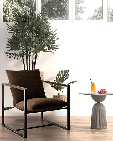 Wimarsbon Modern Accent Chair, Mid Century Sitting Chair with Sponge Cushion, Comfy and Sturdy Lounge Chair with Metal Leg for Bedroom, Living Room, Office,Easy Assembly (Chenille-Brown) - LeafyLoom