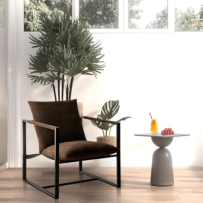 Wimarsbon Modern Accent Chair, Mid Century Sitting Chair with Sponge Cushion, Comfy and Sturdy Lounge Chair with Metal Leg for Bedroom, Living Room, Office,Easy Assembly (Chenille-Brown) - LeafyLoom