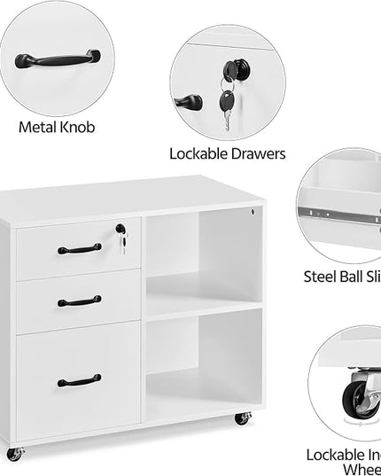 Yaheetech File Cabinet Mobile Letter Size File Organization Unit Mobile Lateral Filing Cabinet Printer Stand for Home and Office,White - LeafyLoom