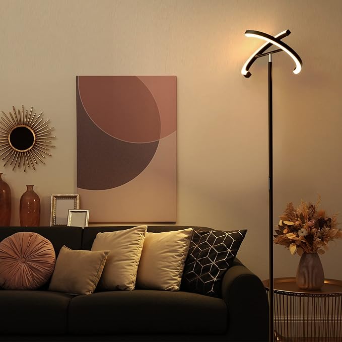 FIMEI Split Floor Lamp for Living Room, Modern Bright LED Standing Lamp, Eye-Protection Stepless Dimmable and 3000K-6000K, for Bedroom Office, Black - LeafyLoom