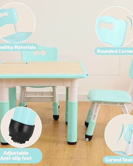 FUNLIO Adjustable Kids Chair (2pcs), 3 Level Height Adjustable Toddler Chair for Ages 3-8, Sturdy Child Chair with Maximum Bearing 220lbs, for Classrooms/Daycares/Homes, CPC & CE Approved - Green - LeafyLoom