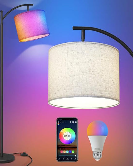 PESRAE LED Floor Lamp Work with Alexa,Google Assistant WiFi App,Modern Standing RGB Lamp with Lampshde,Tall LED Floor Lamp for Bedroom and Office(No Remote Control Include - LeafyLoom