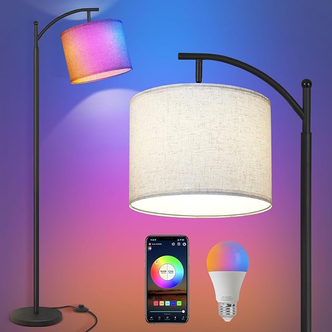 PESRAE LED Floor Lamp Work with Alexa,Google Assistant WiFi App,Modern Standing RGB Lamp with Lampshde,Tall LED Floor Lamp for Bedroom and Office(No Remote Control Include - LeafyLoom