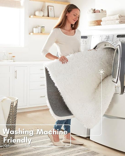 Ophanie White Rugs for Bedroom Fluffy, Machine Washable Shaggy Soft Area Rug, Non-Slip Indoor Floor Carpet for Living Room, Kids Baby Girls Teen Dorm Home Decor Aesthetic, Nursery, 4 x 6 Feet - LeafyLoom