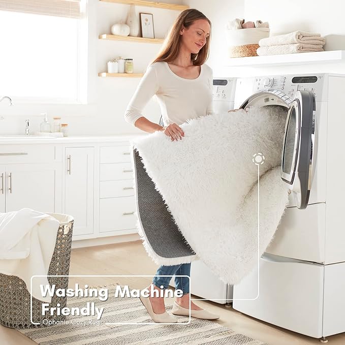 Ophanie White Rugs for Bedroom Fluffy, Machine Washable Shaggy Soft Area Rug, Non-Slip Indoor Floor Carpet for Living Room, Kids Baby Girls Teen Dorm Home Decor Aesthetic, Nursery, 4 x 6 Feet - LeafyLoom