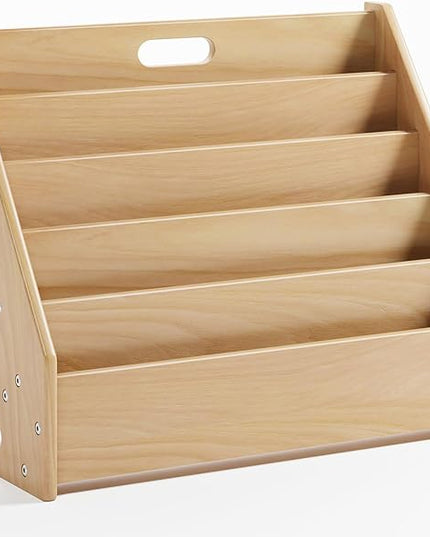 Front-Facing Montessori Bookshelf,5 Tier Book Display Shelf for Toddler,Kids Storage Magazine Rack,Solid Wood Bookcase Organizer,Perfect for Playroom,Bedroom,Study Living Room,Nursery,Classroom - LeafyLoom