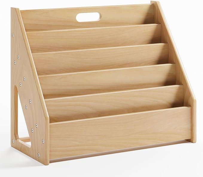 Front-Facing Montessori Bookshelf,5 Tier Book Display Shelf for Toddler,Kids Storage Magazine Rack,Solid Wood Bookcase Organizer,Perfect for Playroom,Bedroom,Study Living Room,Nursery,Classroom - LeafyLoom