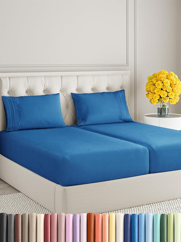 Split King Size 5 Piece Sheet Set - Comfy Breathable & Cooling Sheets - Hotel Luxury Bed Sheets for Women & Men - Deep Pockets, Easy-Fit, Soft & Wrinkle Free Sheets - Royal Blue Oeko-Tex Bed Sheet Set - LeafyLoom