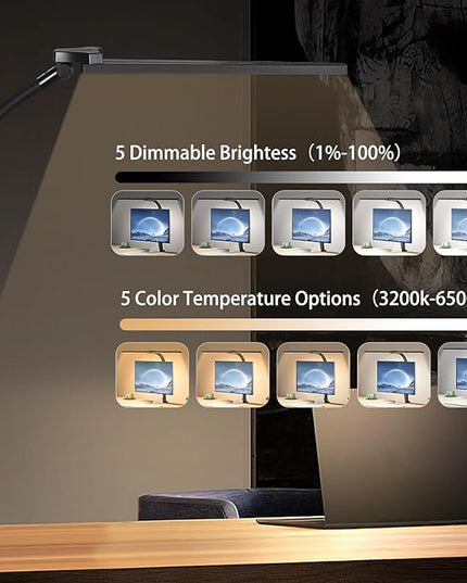 Led Desk Lamp for Office Home - Bright Double Head Desk Light with Clamp,Architect Task Lamp Gooseneck Smart Light: 24W 5 Color Flexible Adjustable Lighting Table Lamp for Study Drafting - LeafyLoom