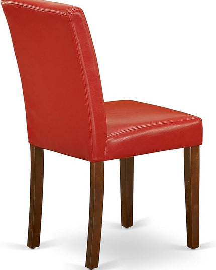 East West Furniture ANAB3-MAH-72 3 Piece Dinette Set for Small Spaces Contains a Round Kitchen Table with Pedestal and 2 Firebrick Red Faux Leather Parsons Chairs, 36x36 Inch - LeafyLoom