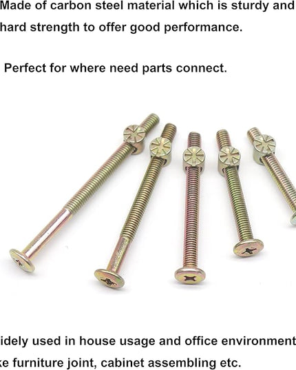25-Set M6 Phillips Head Bolts Barrel Nuts Assortment Kit for Chairs Furnitures, Bunk Bed Crib Hardware Replacements Kit, M6x45mm/ 55mm/ 65mm/ 75mm/ 85mm Zinc Plated - LeafyLoom