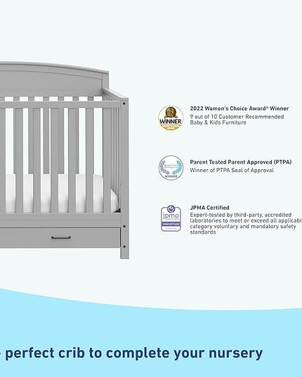Graco Benton 5-in-1 Convertible Crib with Drawer (Pebble Gray) -Converts from Baby Crib to Toddler Bed, Daybed and Full-Size Bed,Fits Standard Full-Size Crib Mattress, Adjustable Mattress Support Base - LeafyLoom