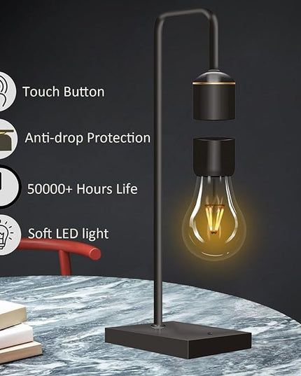 Magnetic Levitating Light Bulb Levitation Plastic Black Table Lamps Zero-Gravity Warm White LED Night Light Floating Lamp for Bedrooms Decoration Office Desk Toys Cool Festival Gifts - LeafyLoom