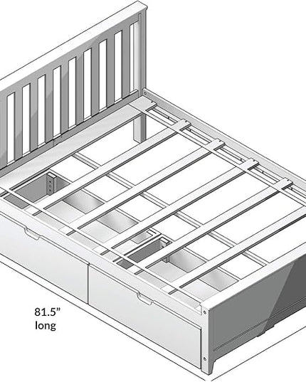 Max & Lily Full Bed, Bed Frame with Headboard For Kids with Storage Drawers, Slatted, White - LeafyLoom