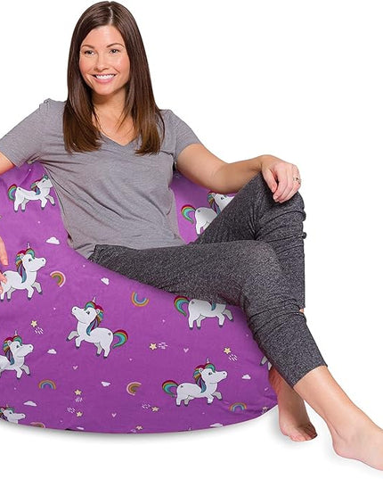 Posh Creations Bean Bag Chair for Kids, Teens, and Adults Includes Removable and Machine Washable Cover, 48in - X-Large, Canvas Unicorn and Rainbows on Purple - LeafyLoom