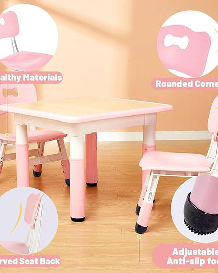 FUNLIO Adjustable Kids Chair (2pcs), 3 Level Height Adjustable Toddler Chair for Ages 3-8, Sturdy Child Chair with Maximum Bearing 220lbs, for Classrooms/Daycares/Homes, CPC & CE Approved - Pink - LeafyLoom