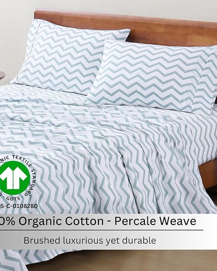 LANE LINEN Twin Size Bed Sheets, 100% Organic Cotton Twin Sheet Set, 3Pc Sheets for Twin Bed, Cooling Twin Bed Sheets Boys, Hotel Style Sheets & Pillowcases Set, Deep Pocket Sheets - Chevron - LeafyLoom