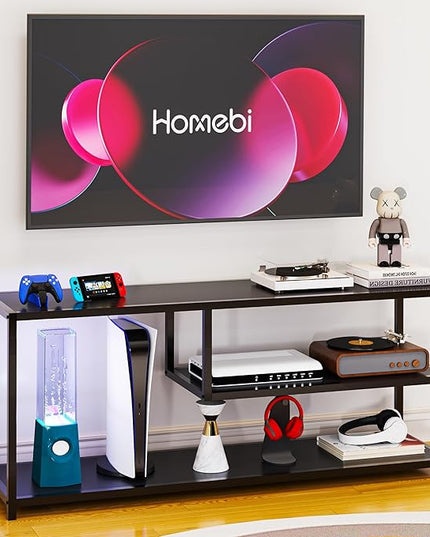 HOME BI TV Stand for 50 55 Inch TV, Entertainment Center with Storage, Wood TV Console for Living Room, TV Cabinet with Metal Frame, Black - LeafyLoom