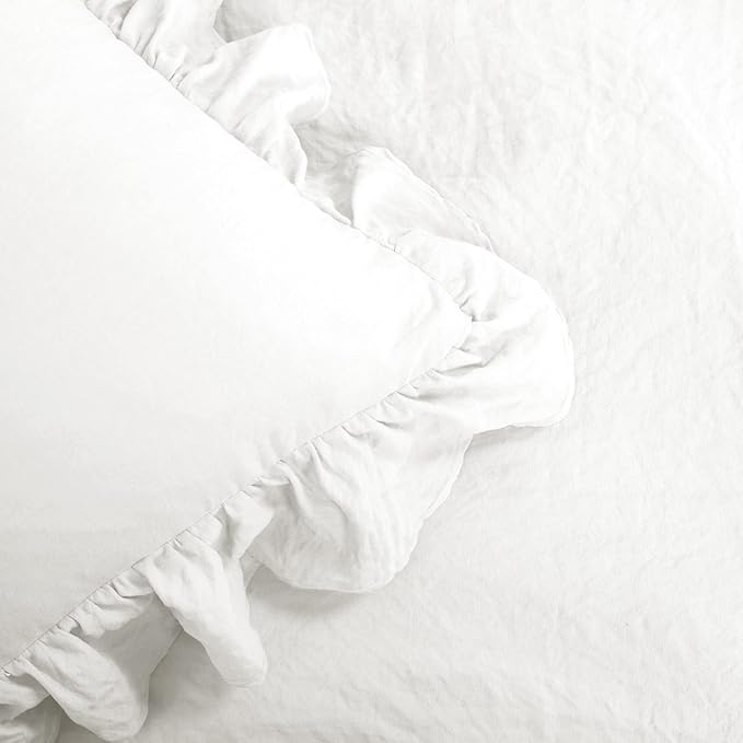Lush Decor Reyna Ruffle Comforter Set - 3 Piece Cozy Ruffled Bedding Set - Timeless Elegance and Comfort for Dorm Room - Full/ Queen, Pure White - LeafyLoom