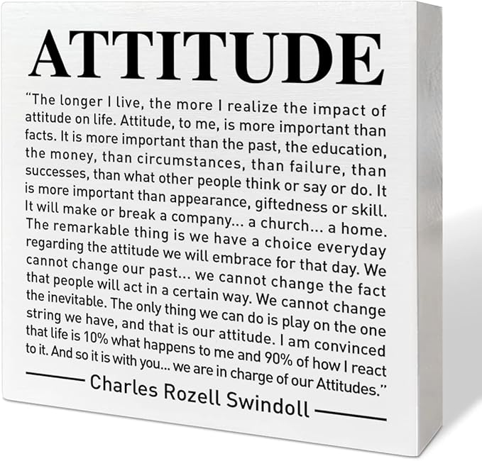Home Office Desk Wooden Box Sign Decor, We Are in Charge of Our Attitudes, Inspirational Book Quotes Desk Decor Motivational Desk Decorations for Women Men Student Office Classroom School - LeafyLoom