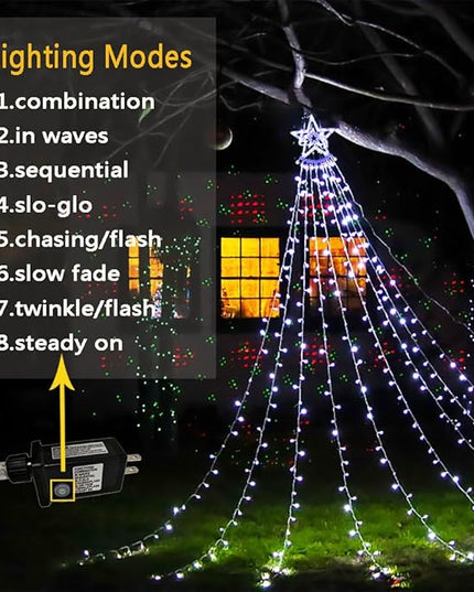 Aokudoni Christmas Decorations Outside, 12.6FT 350 LED 8 Modes Star Christmas Lights Outdoor, Christmas Lights for House Yard Porch Holiday Decoration, Cool White Aokudoni