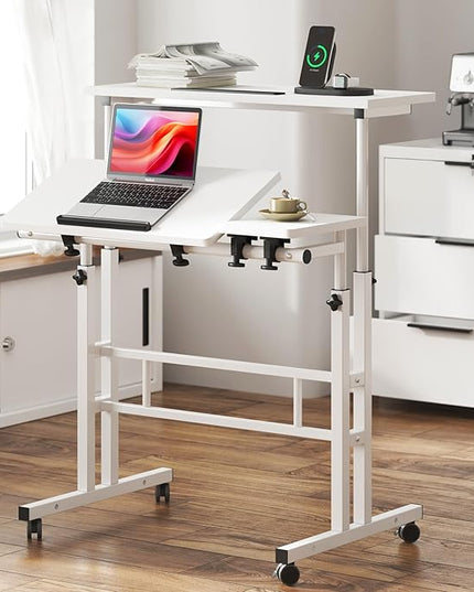 SDHYL 31.5 inches Movable Laptop Desk with Mouse Board Adjustable Height and Angle Anti-Slip Workstation Home Office Desk with Tablet Slot Portable Student Desk, White - LeafyLoom