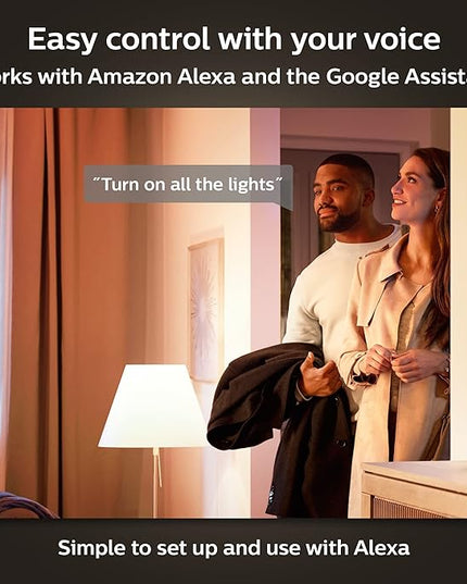Philips Hue Smart 40W B39 Candle-Shaped LED Bulb - Soft Warm White Light - 4 Pack - 450LM - E12 - Indoor - Control with Hue App - Compatible with Alexa, Google Assistant and Apple Homekit Philips
