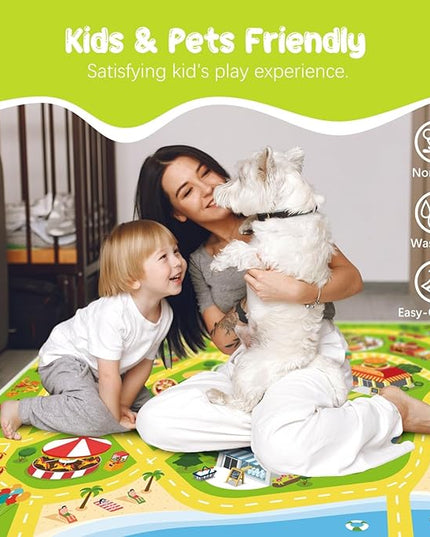 Kids Carpet Car Rug Play Mat for Playroom - 63"x 94" Non Slip Washable Kids Road Rug for Kids- Kids Educational Rug Ideal Gift for Toddler Classroom Boys Girls Bedroom Decor(Green) - LeafyLoom