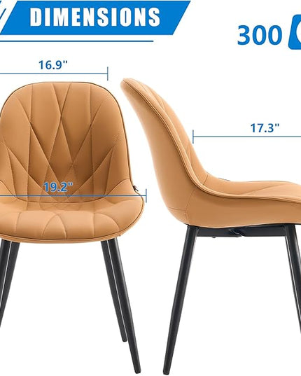 YOUNIKE Dining Chairs Set of 2, Saffron Tan Comfy Padded Kitchen Chairs, Armless Modern Faux Leather Upholstered Dining Room Chairs, Elegant Dinning Chairs Side Chairs, Loads up to 300LBS - LeafyLoom