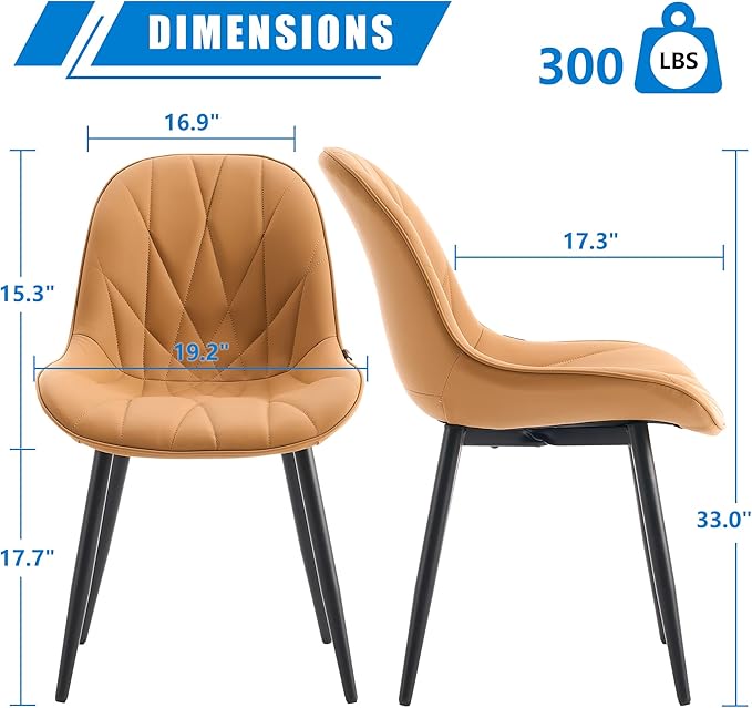 YOUNIKE Dining Chairs Set of 2, Saffron Tan Comfy Padded Kitchen Chairs, Armless Modern Faux Leather Upholstered Dining Room Chairs, Elegant Dinning Chairs Side Chairs, Loads up to 300LBS - LeafyLoom