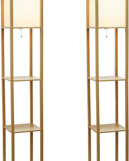 Simple Designs LF1014-TAN Etagere Organizer Storage Shelf Linen Shade Floor Lamp, Tan - LeafyLoom