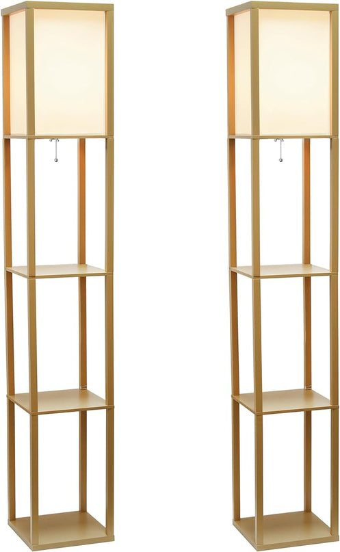 Simple Designs LF1014-TAN Etagere Organizer Storage Shelf Linen Shade Floor Lamp, Tan - LeafyLoom