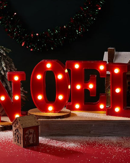 VIHOSE Christmas LED Letter Lights Sign Table Decoration Christmas Light up Letters Battery Powered Letter for Home Bar Christmas Party Bedroom Tabletop Decoration Gift(Noel) VIHOSE