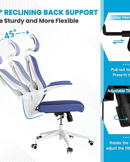 Ergonomic Office Chair - Comfy Desk Chairs with Wheels and Arms, 500LB Heavy Duty Mesh Computer Chairs with Comfortable Head Lumbar Back Support for Office, Bedroom, College Dorm and Study - LeafyLoom