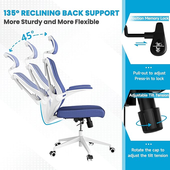Ergonomic Office Chair - Comfy Desk Chairs with Wheels and Arms, 500LB Heavy Duty Mesh Computer Chairs with Comfortable Head Lumbar Back Support for Office, Bedroom, College Dorm and Study - LeafyLoom