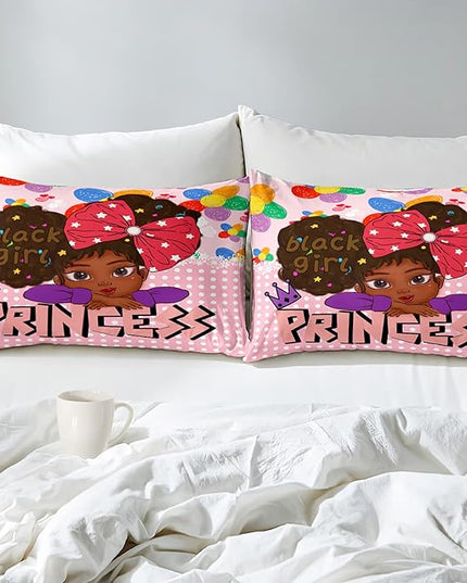 Black Girl Full Size Comforter Sets for Girls, African Black Girl Full Size Comforter Sets Girls Room Cute Full Size Comforter Set Pink Princess Full Size Bedding Set, Full (1 Comforter 2 Pillowcases) - LeafyLoom