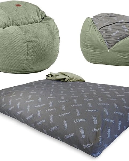 CordaRoy's Chenille Bean Bag Chair, Convertible Chair Folds from Bean Bag to Lounger, As Seen on Shark Tank, Moss - King Size - LeafyLoom