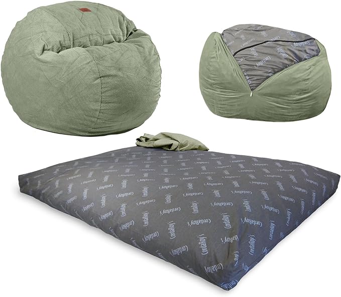 CordaRoy's Chenille Bean Bag Chair, Convertible Chair Folds from Bean Bag to Lounger, As Seen on Shark Tank, Moss - King Size - LeafyLoom