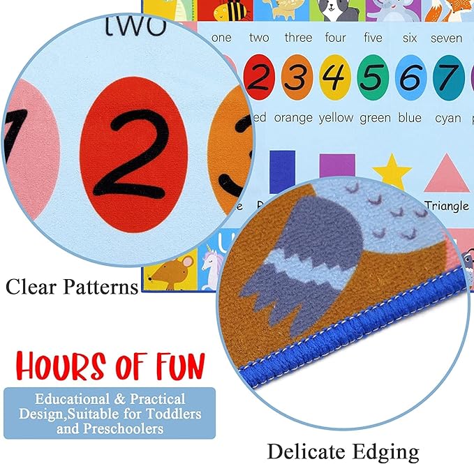 HEBE Kids Play Rug 3'4"x5' ABC Alphabet Numbers Shapes Educational Kid Area Rug Washable Baby Crawling Mat Non Slip Kid Play Mat Carpet for Girl Boy Bedroom Playroom - LeafyLoom